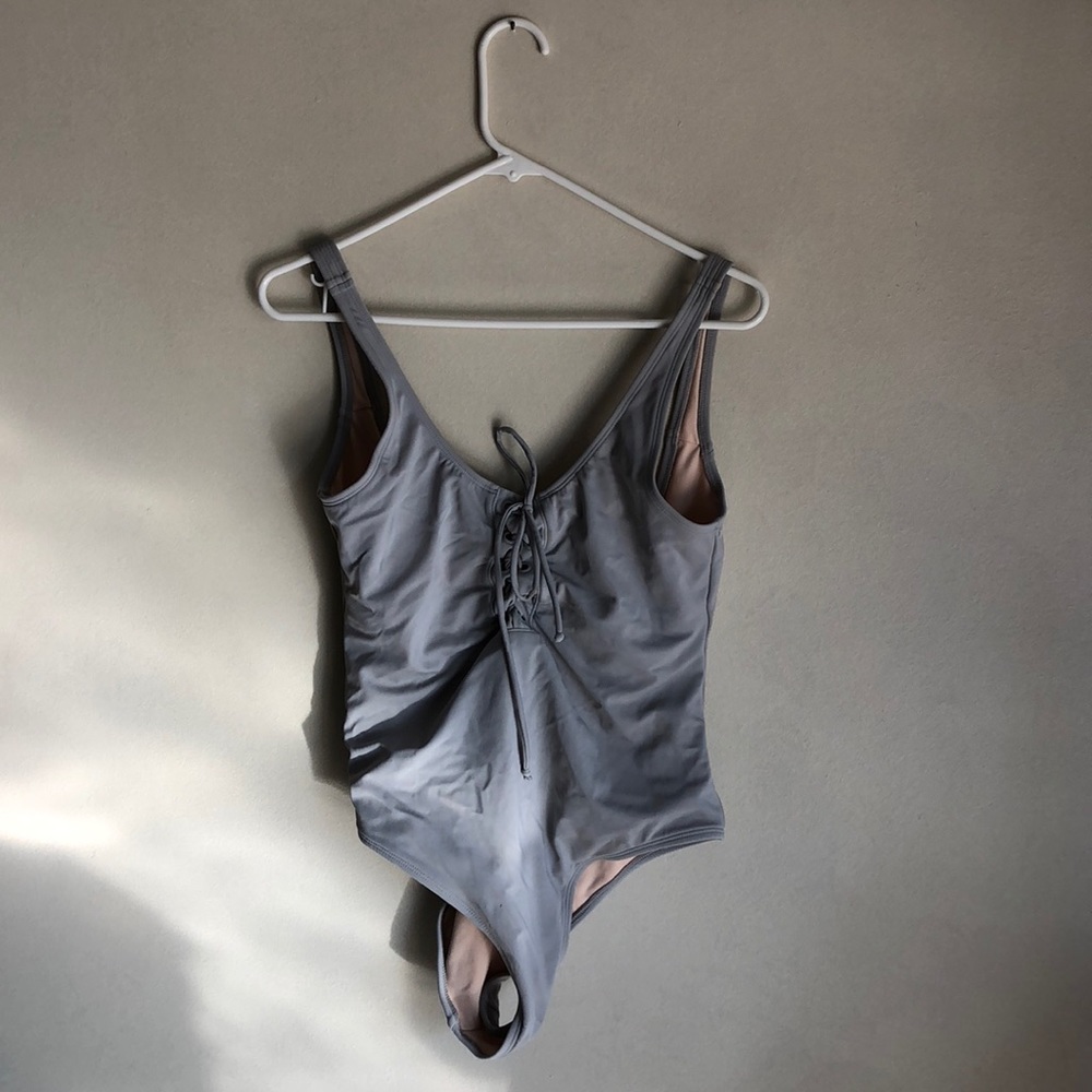Grey Lace Up One Piece